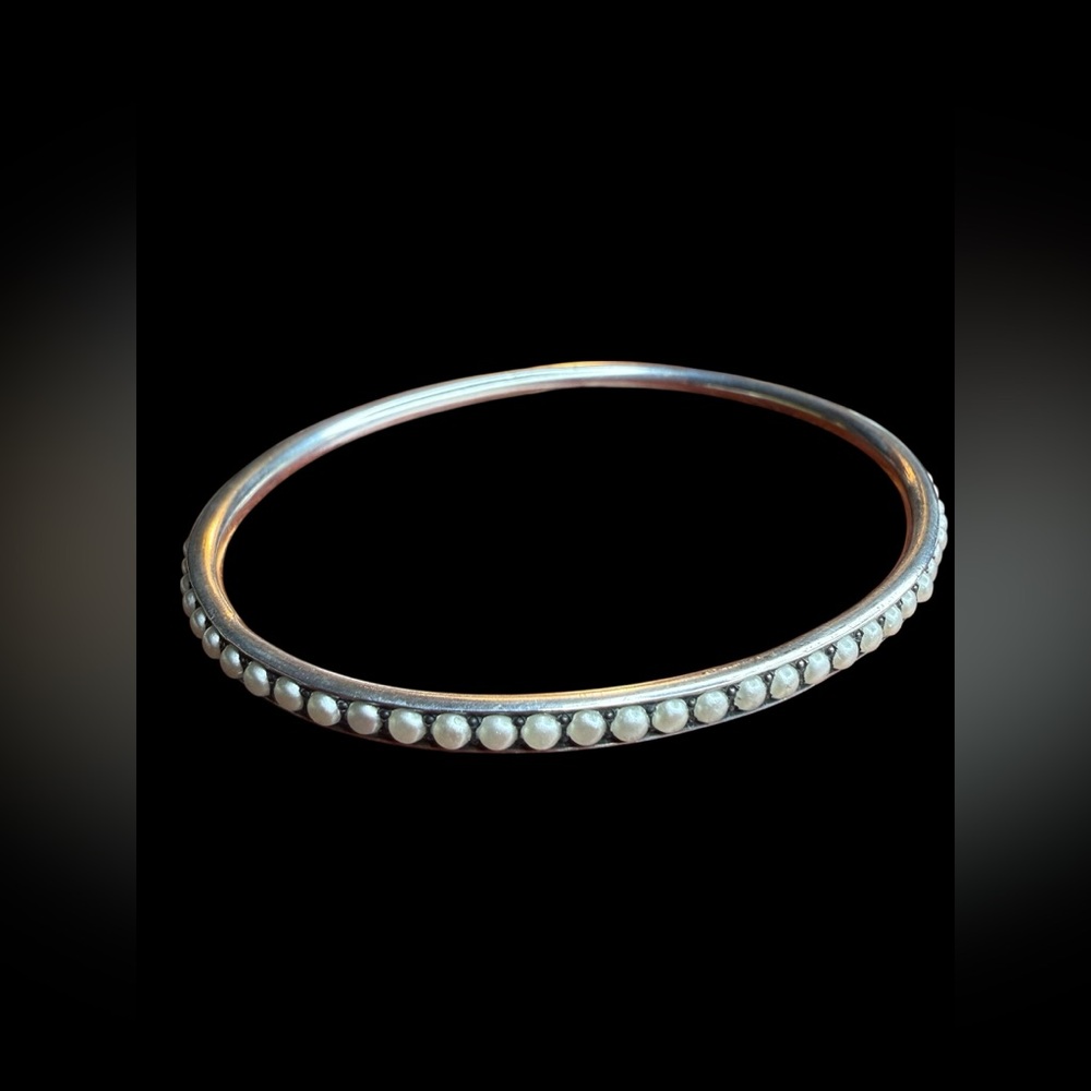 Sterling Silver Bangle Bracelet Unknown White Sto… - image 2